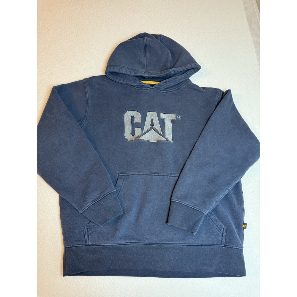 CAT Caterpillar Hoodie Sweatshirt Blue Pullover Logo Men's M